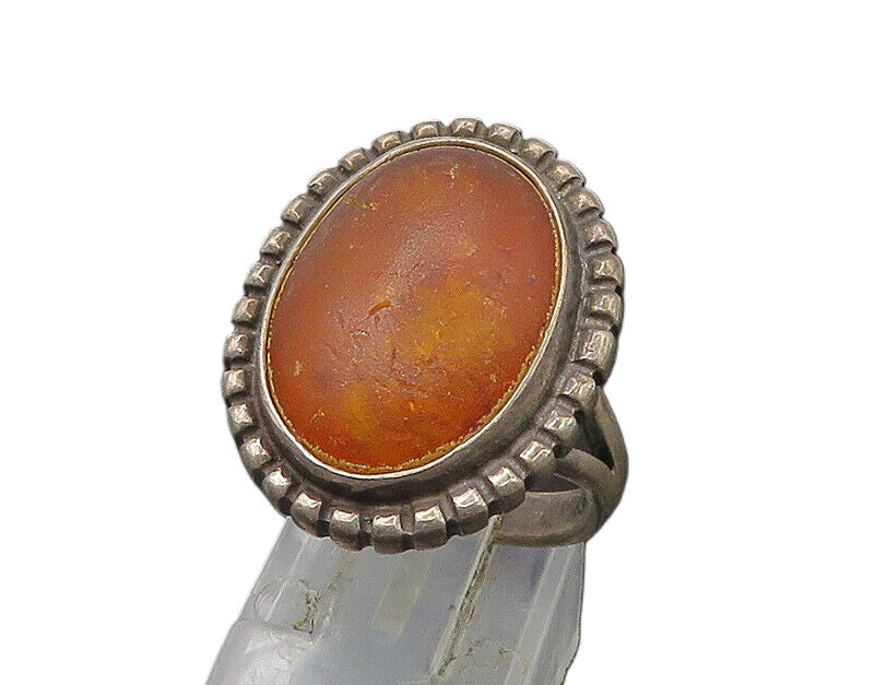 925 Sterling Silver  Vintage Cabochon Cut Amber Cocktail Ring Sz 7  RG22466