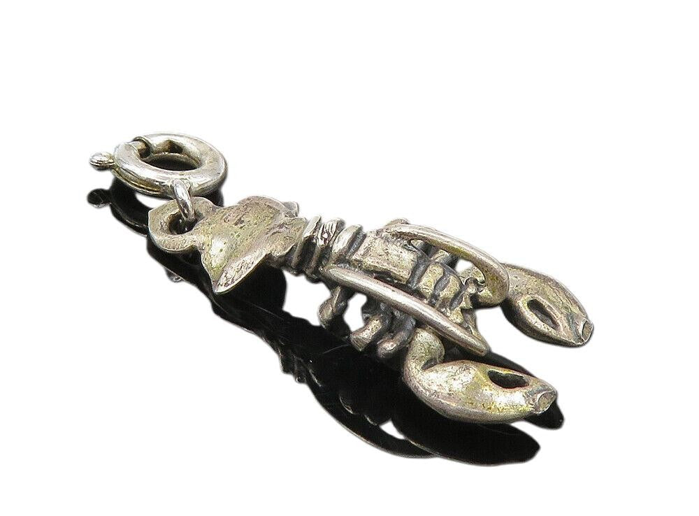 925 Sterling Silver  Vintage Petite Dark Tone Lobster Motif Pendant  PT6979