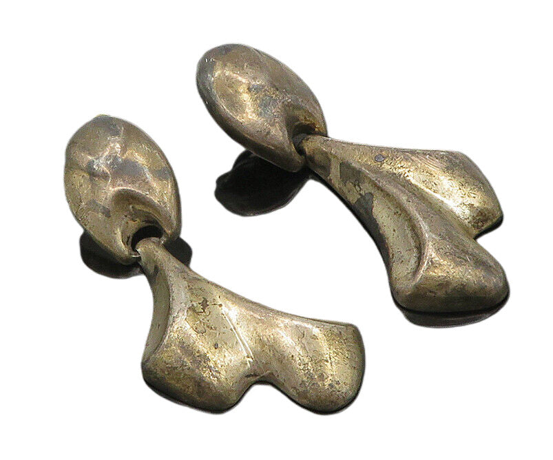 DULCE MEXICO 925 Silver  Vintage Oxidized Modenrist Non Pierce Earrings EG9641