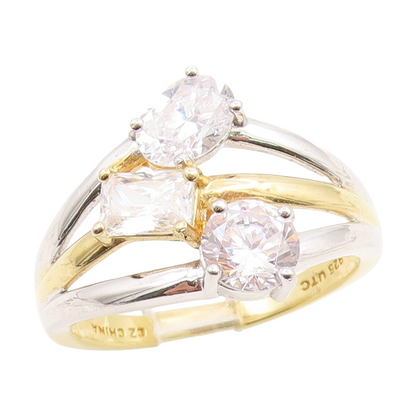 925 Sterling Silver Vintage Ring Two Tone CZ Modern Crossover Band Sz 10 RG35046