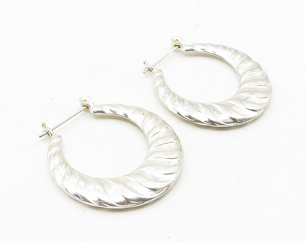 925 Sterling Silver  Shiny Polished Hollow Round Hoop Earrings  EG5686