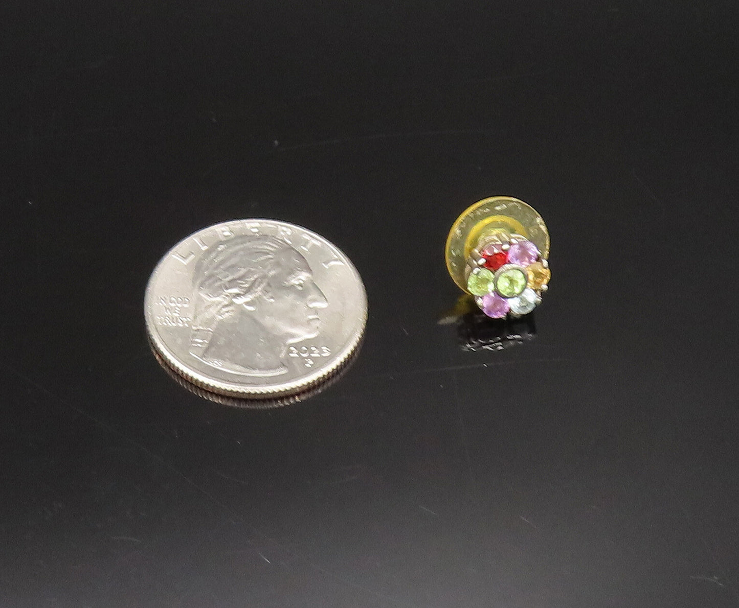 925 Silver  Vintage Peridot & Multi Gemstones Flower Stud Earrings  EG12117