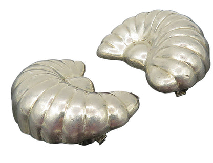925 Sterling Silver  Vintage Shiny Hollow Fluted Non Pierce Earrings  EG5800