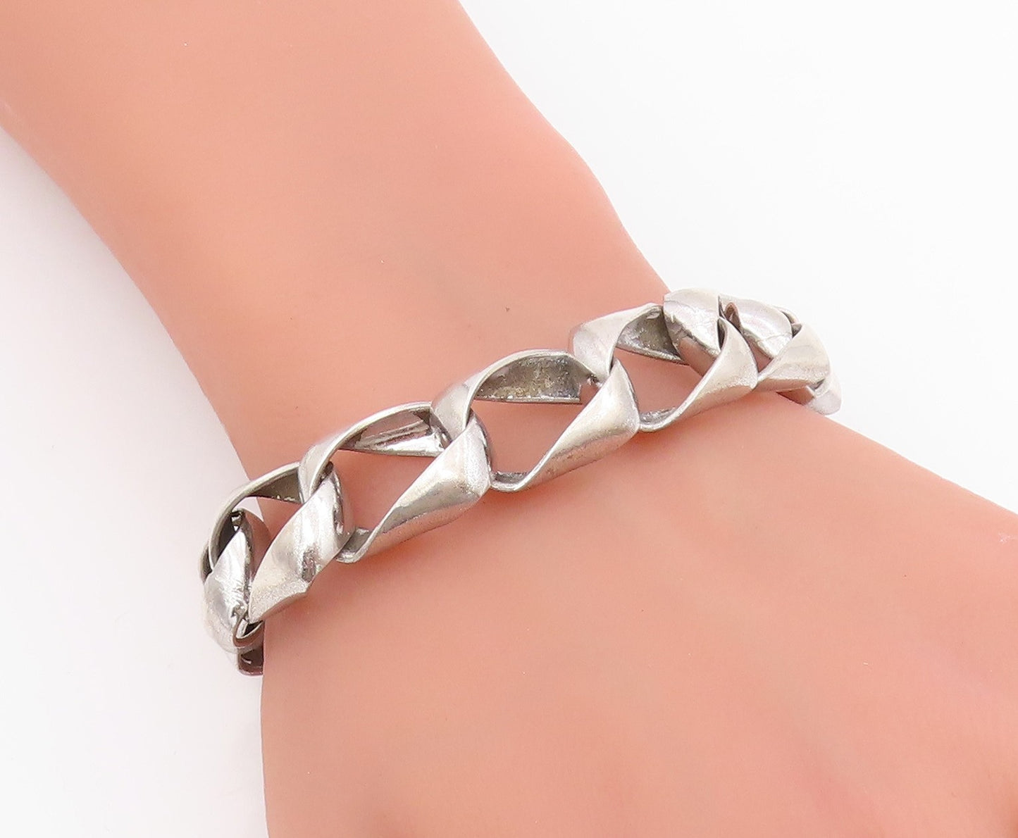 925 Sterling Silver Vintage Bracelet NORWAY Modernist Twisted Squares  BT11523