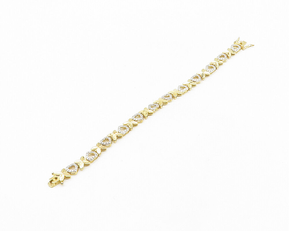 925 Sterling Silver  Genuine Diamond XO Love Heart Chain Bracelet  BT7440