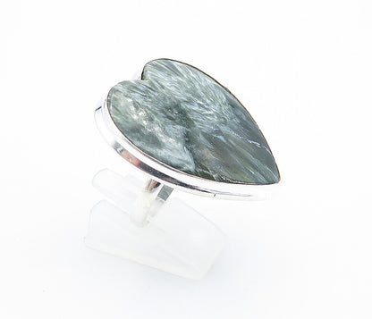 925 Sterling Silver  Love Heart Shaped Green Jasper Cocktail Ring Sz 9  RG7743