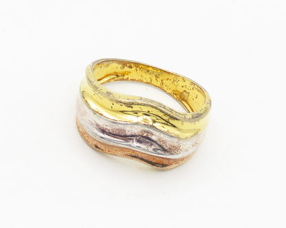 MILOR 925 Silver  Vintage Shiny Three Tone Pointed Band Ring Sz 8  RG18069