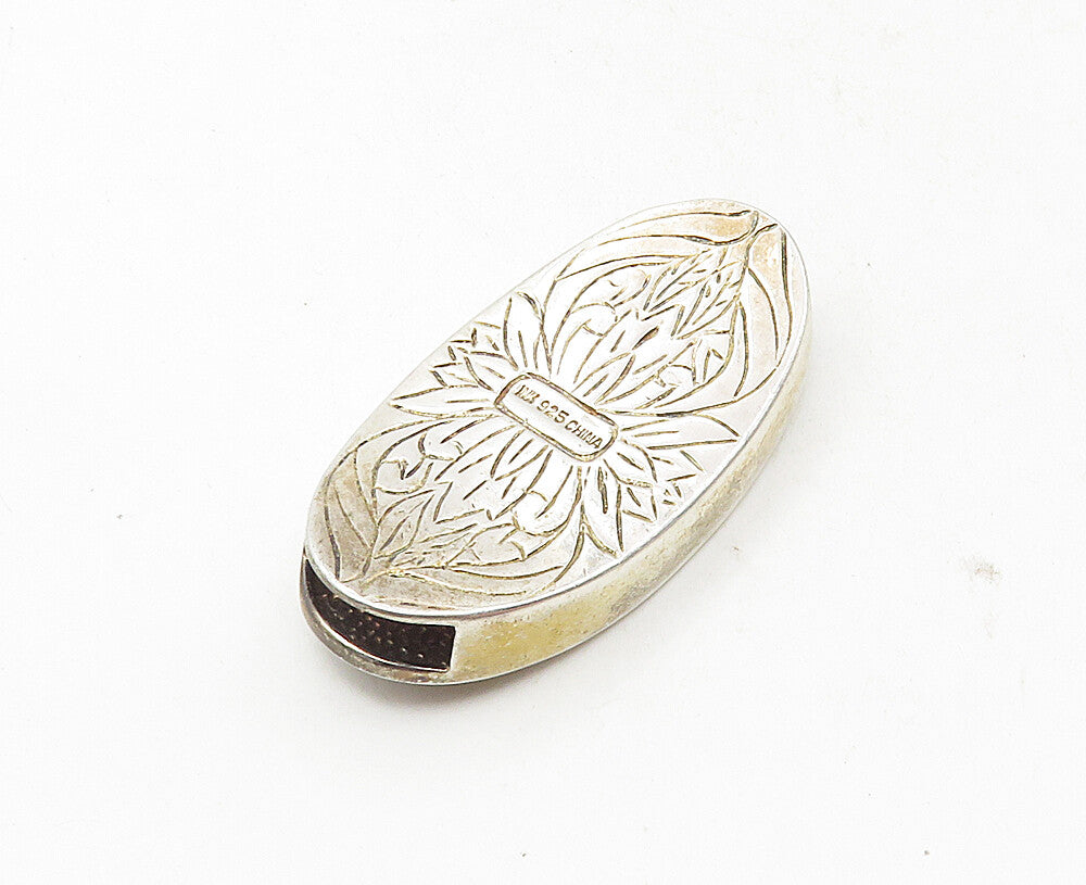925 Sterling Silver  Vintage Mother Of Pearl Etched Flower Pendant  PT7126