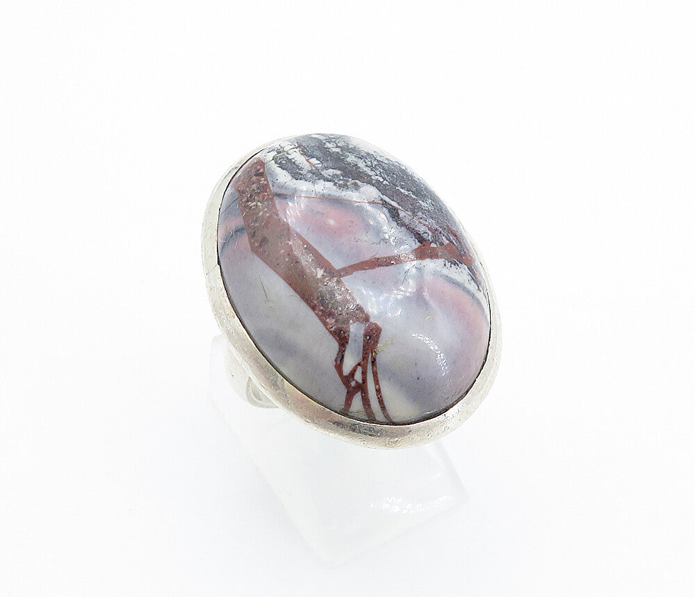 925 Sterling Silver  Cabochon Cut Agate Oval Cocktail Ring Sz 7.5  RG7773