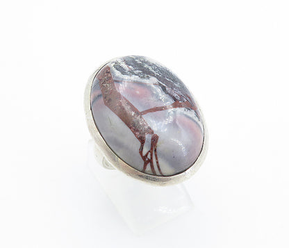 925 Sterling Silver  Cabochon Cut Agate Oval Cocktail Ring Sz 7.5  RG7773