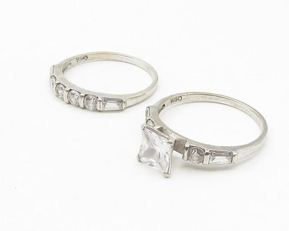 925 Sterling Silver  Cubic Zirconia Solitaire & Band Ring Set Sz 11  RG11296