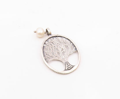 ISRAEL 925 Silver  Vintage Freshwater Pearl & Tree Of Life Pendant  PT21722