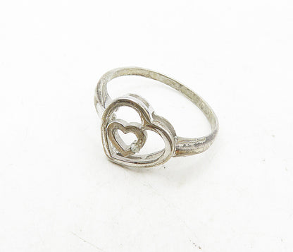 925 Sterling Silver  Vintage Genuine Diamond Heart Band Ring Sz 9.5  RG9095