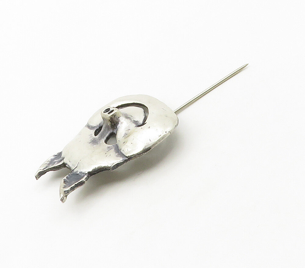 AVEDON 925 Sterling Silver  Vintage Shiny Pig's Face Motif Lapel Pin   TR2297