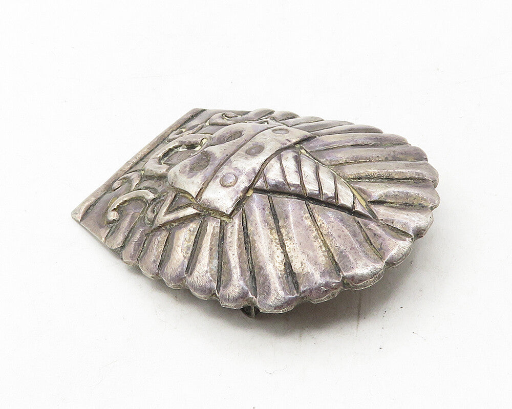 MEXICO 925 Sterling Silver Vintage Antique Traditional Style Brooch Pin BP4101