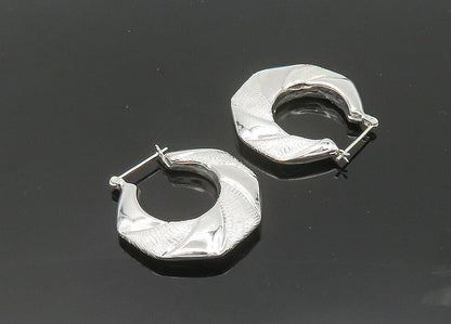 925 Sterling Silver  Vintage Shiny Textured Hollow Hoop Earrings  EG10410