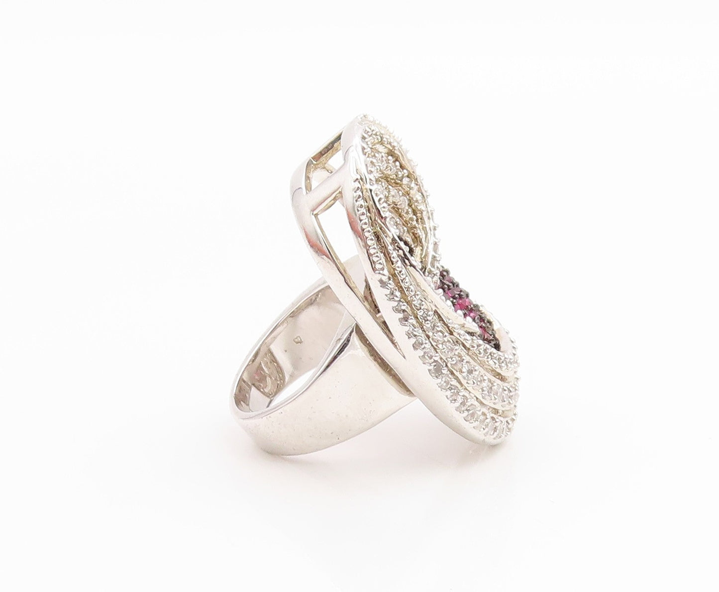 925 Sterling Silver Vintage Ring Pink & White Topaz Cluster Band  Sz 6  RG35461