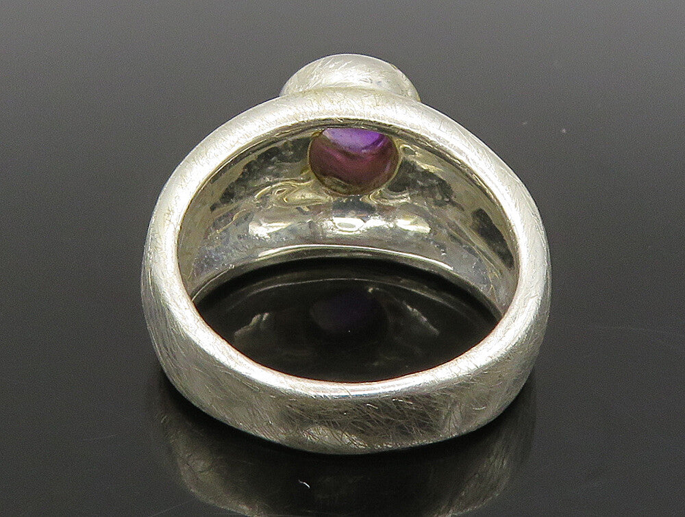 DESIGNER 925 Silver  Vintage Shiny Cabochon Cut Amethyst Ring Sz 7  RG24264