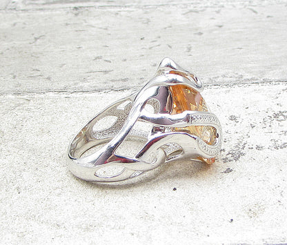 925 Sterling Silver  Faceted Citrine Tear Drop Solitaire Ring Sz 7  RG1654
