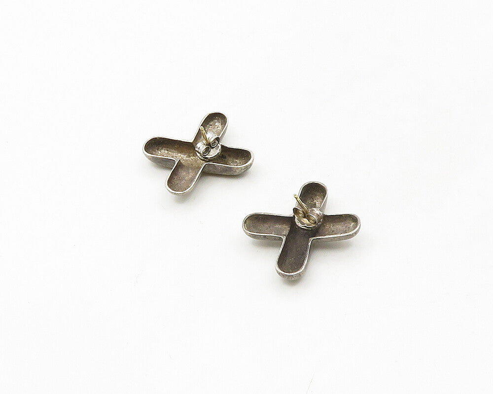 925 Sterling Silver & 14K GOLD  Vintage Dark Tone X Drop Earrings  EG9084