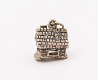 925 Sterling Silver  Vintage Petite Dark Tone Cottage House Pendant  PT17909