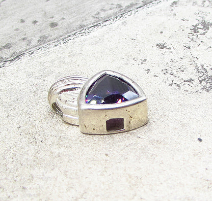 925 Sterling Silver  Faceted Amethyst Triangular Slider Pendant  PT1493