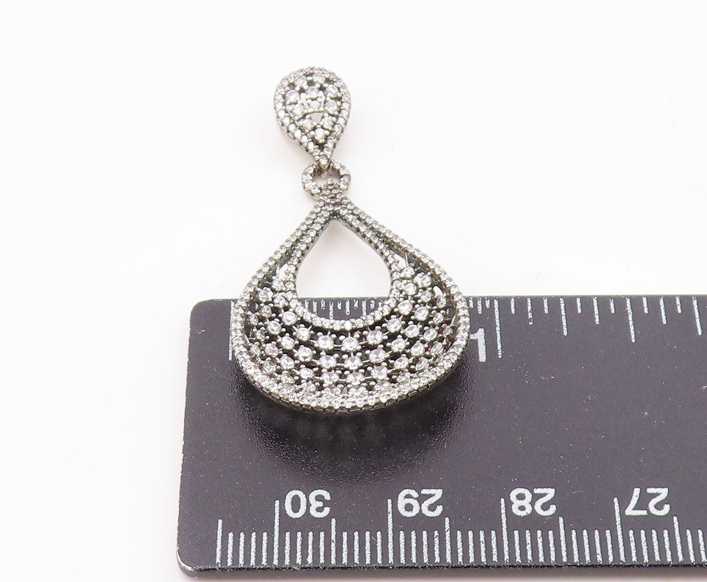 925 Sterling Silver  Vintage Fancy Cubic Zirconia Pear Shaped Pendant  PT21609