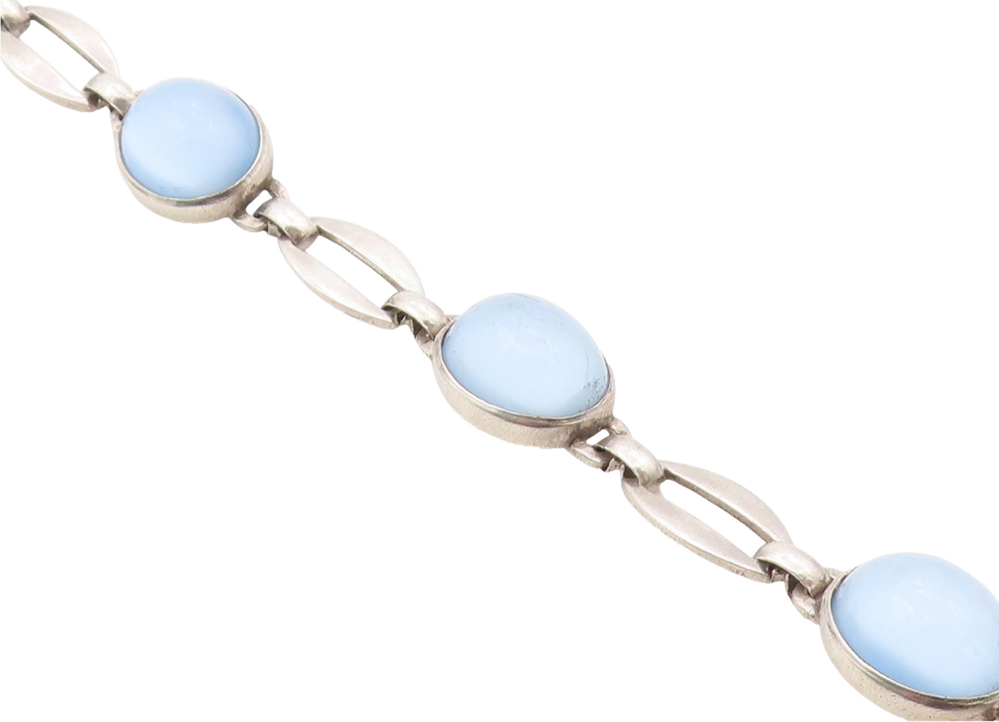 925 Sterling Silver Vintage Bracelet Elegant Cabochon Cat Eye Link  BT12113