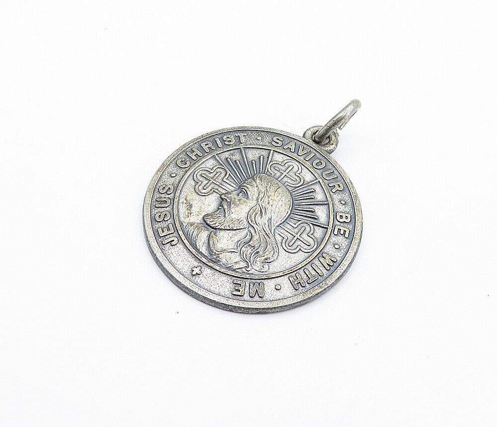 925 Sterling Silver Vintage Antique Oxidized Jesus Be With Me Pendant PT4087