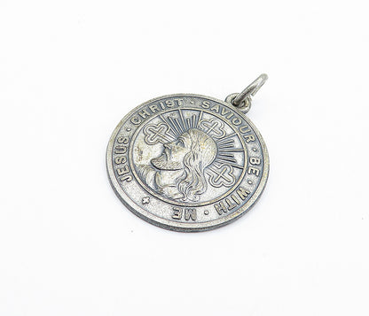 925 Sterling Silver Vintage Antique Oxidized Jesus Be With Me Pendant PT4087
