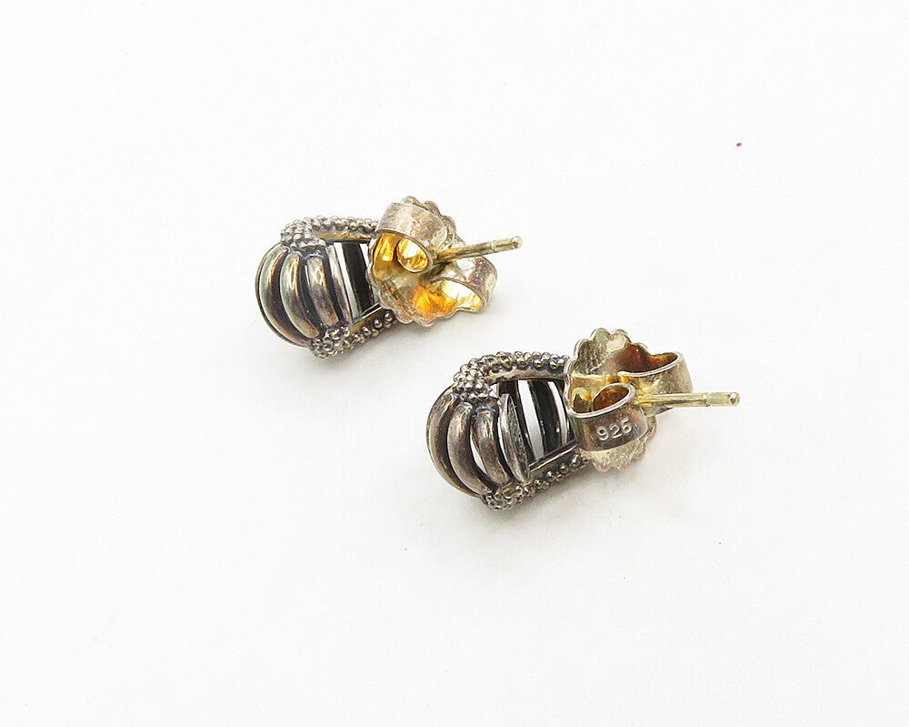 LAGOS CAVIAR 925 Silver & 18K GOLD  Vintage Fluted Curve Drop Earrings  EG9547