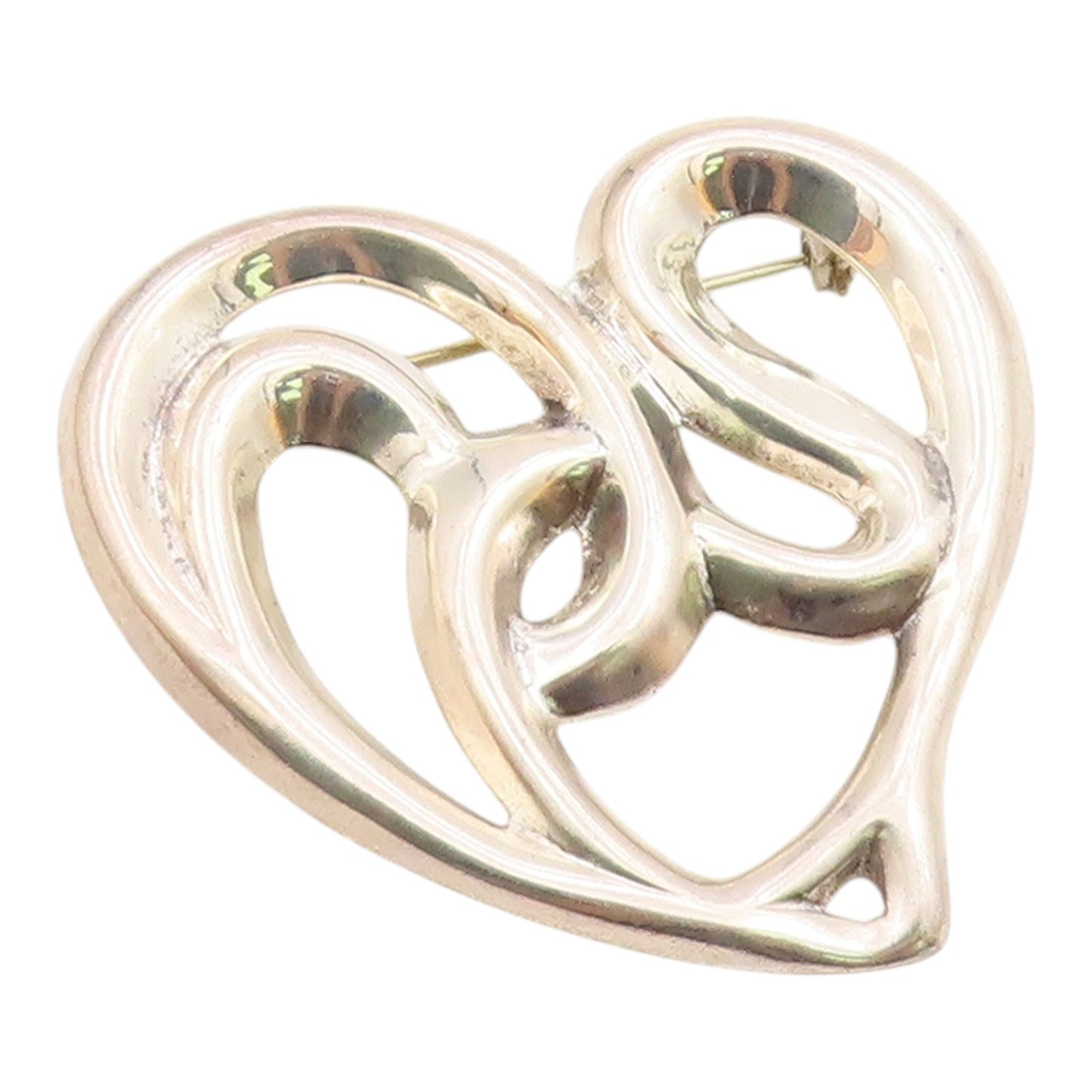 MEXICO 925 Sterling Silver  Vintage Shiny Swirl Love Heart Brooch Pin  BP3616