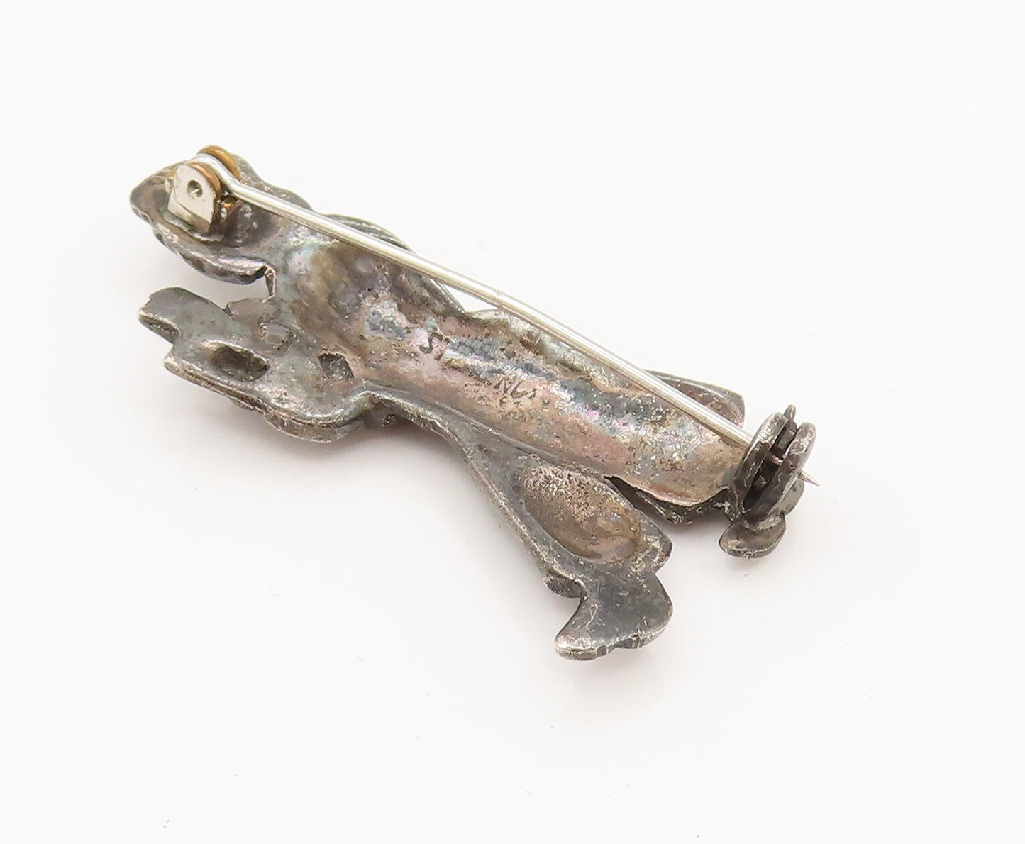925 Sterling Silver  Vintage Antique Man Holding Flower Pot Brooch Pin BP10101