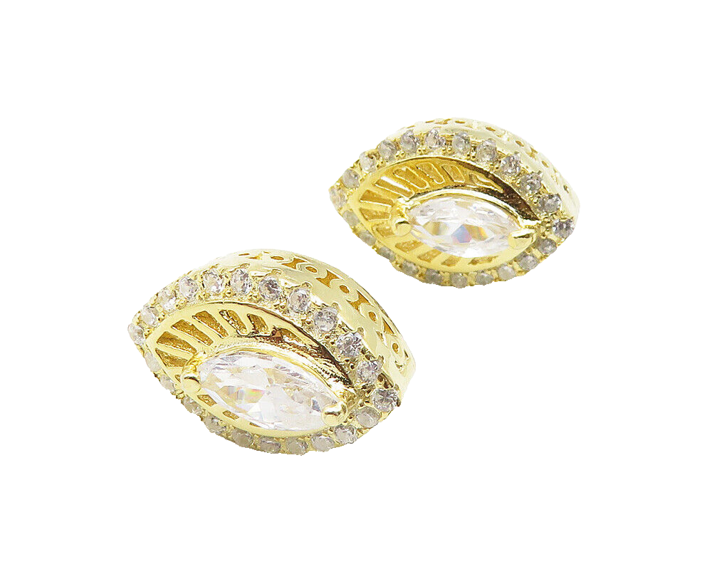 925 Sterling Silver  Marquise Cubic Zirconia Gold Plated Stud Earrings  EG5729