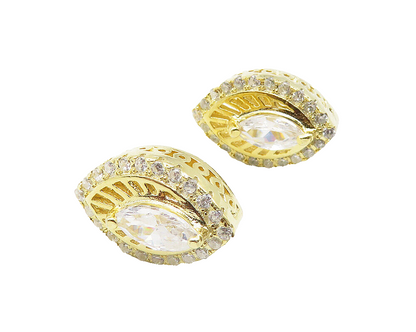 925 Sterling Silver  Marquise Cubic Zirconia Gold Plated Stud Earrings  EG5729