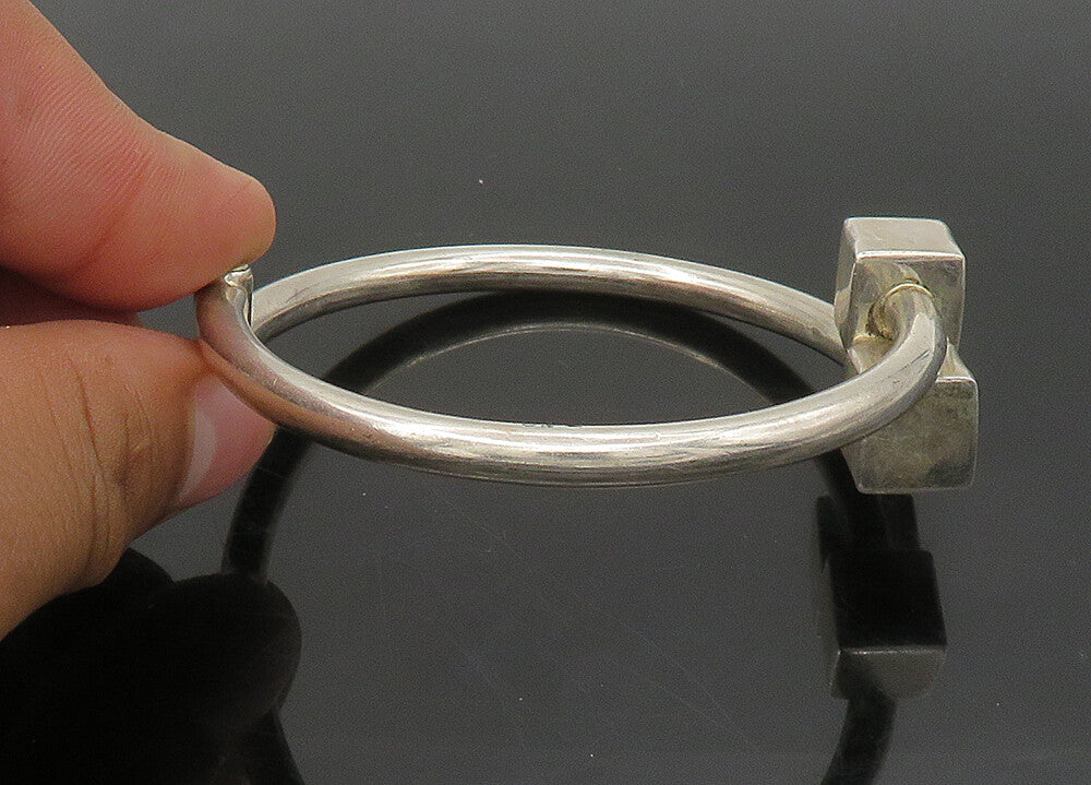 MEXICO 925 Silver  Vintage Shiny Cube Ends Bypass Bangle Bracelet  BT9002