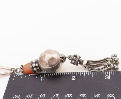 925 Sterling Silver Vintage Necklace Designer Gemstone Beaded Tassel  NE4312