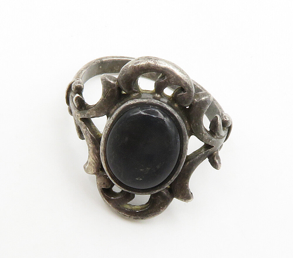 BOMA 925 Sterling Silver Vintage Black Onyx Petite Cocktail Ring Sz 4 RG14930