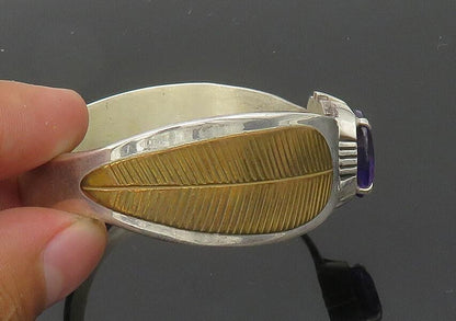 DESIGNER 925 Silver  Vintage Faceted Amethyst Two Tone Cuff Bracelet  BT8183