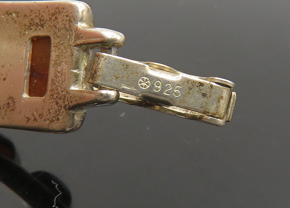925 Sterling Silver  Vintage Amber Dark Tone Bar Link Chain Bracelet  BT8773
