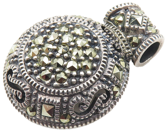 JUDITH JACK 925 Sterling Silver  Vintage Marcasite Round Dome Pendant  PT8110