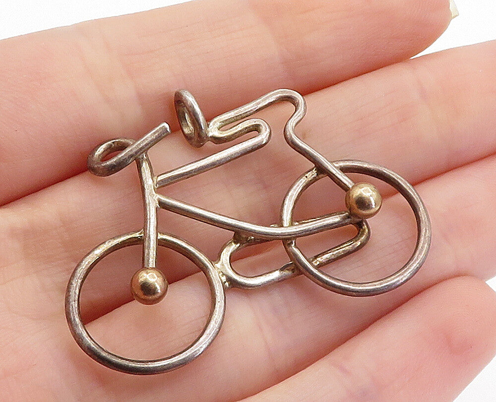 925 Silver & 14K GOLD  Vintage Two Tone Modernist Bicycle Pendant  PT5273