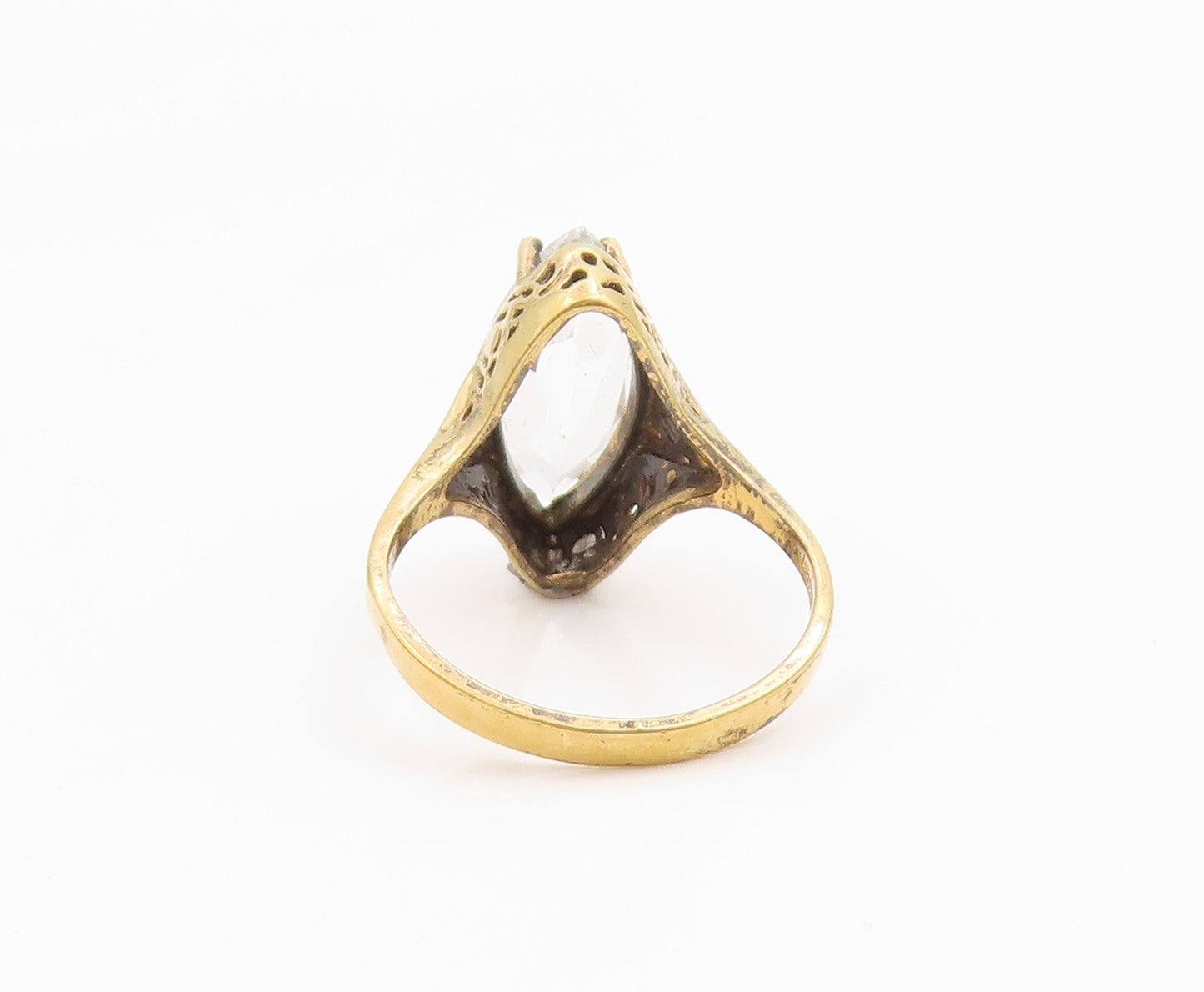 925 Sterling Silver Vintage Ring Gold Plated Marquise Cut CZ Band  Sz 6  RG35491