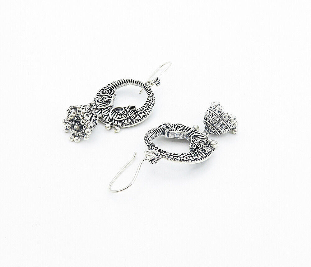 925 Sterling Silver  Vintage Shiny Ornate Detail Chandelier Earrings  EG3343