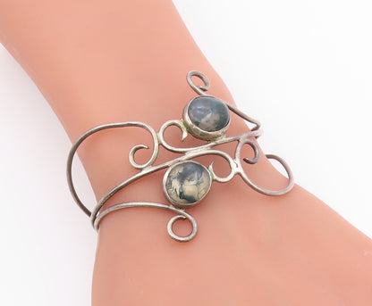 925 Sterling Silver  Vintage Rutilated Quartz Swirl Cuff Bracelet  BT8770