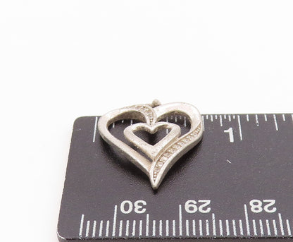 925 Sterling Silver Vintage Pendant Topaz Inlay Double Hearts  PT24412
