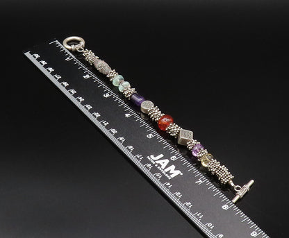 925 Silver  Vintage Beaded Cluster Amber Amethyst & Quartz Bracelet  BT9671