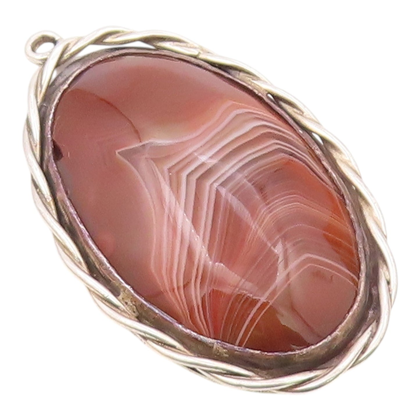 DESIGNER 925 Sterling Silver Vintage Twisted Border Oval Agate Pendant PT21038