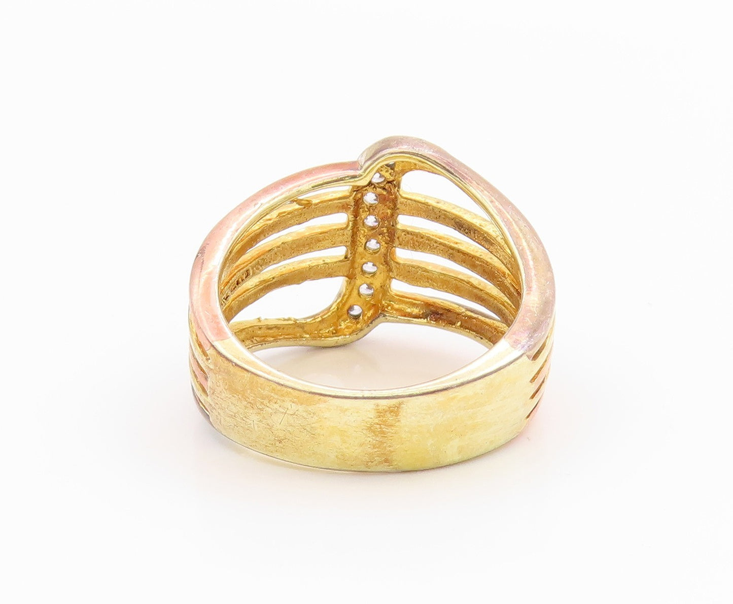 925 Sterling Silver Vintage Ring Gold Plated CZ  Wavy Line Cut Out  Sz 7 RG33512