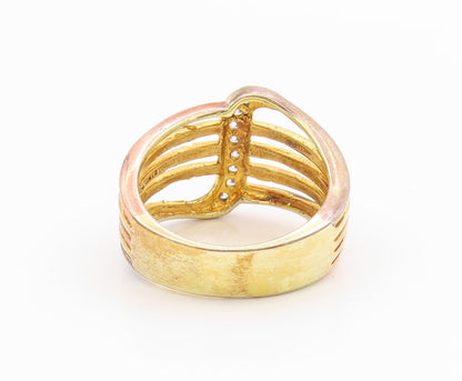 925 Sterling Silver Vintage Ring Gold Plated CZ  Wavy Line Cut Out  Sz 7 RG33512
